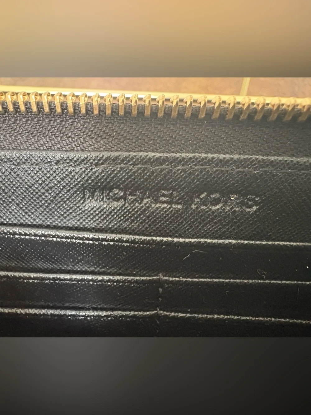 Michael Kors Black Saffiano Zip Around Wallet Gold Hardware 9x4